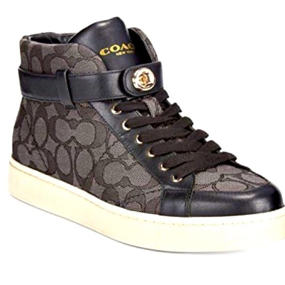 Coach Women's black grey Signature Ray Outline High Top Fashion Sneaker size 6B - Picture 1 of 10